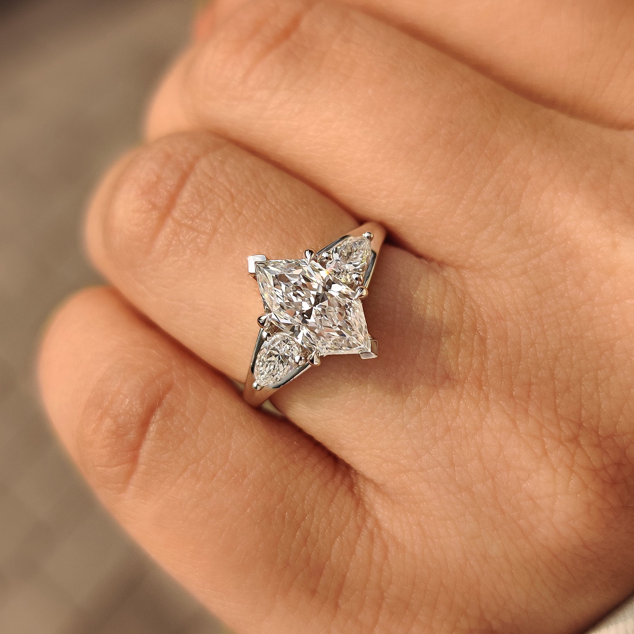 Three Stone Style Dutch Marquise Diamond Ring With Pear Side Stone Secondary image