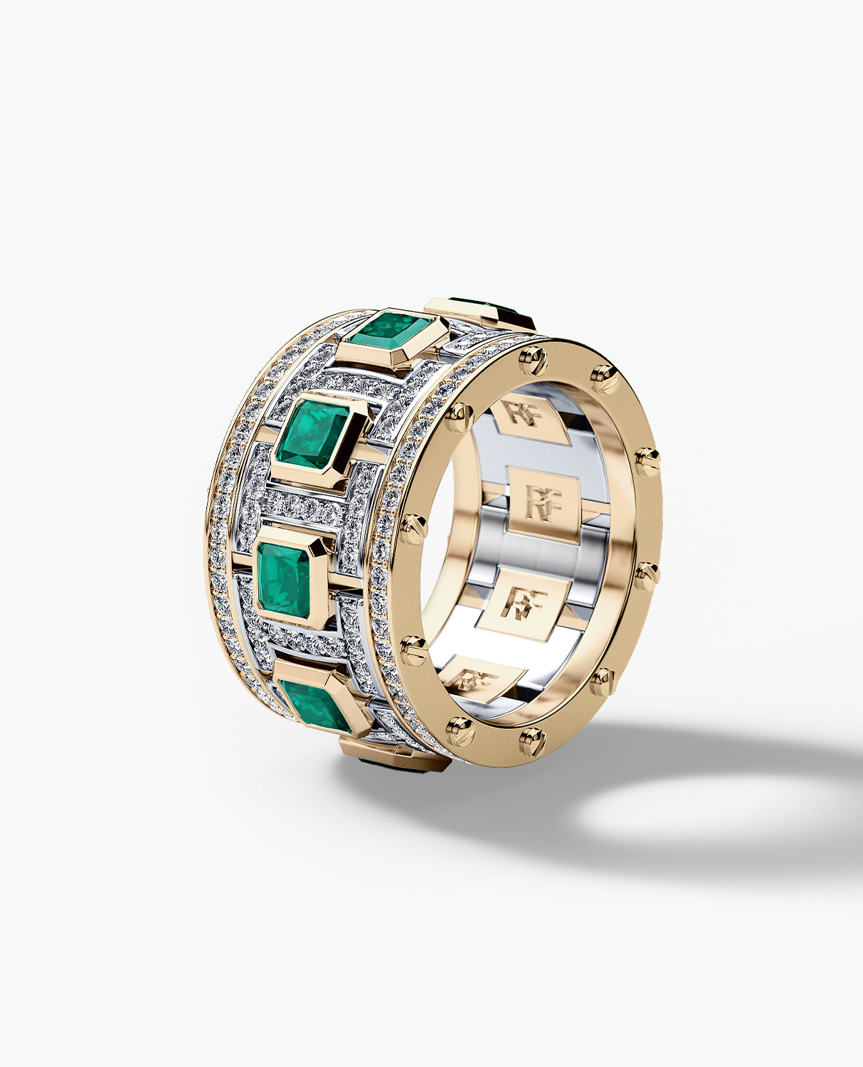 LA PAZ Two-Tone Gold Ring with 5.75ct Emeralds and Diamonds Main image