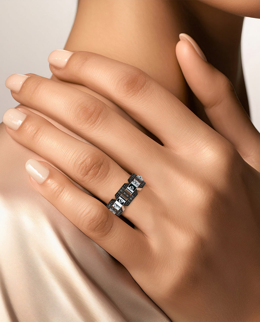 BRIGGS Two-Tone Gold Ring with 0.70ct Black Diamonds