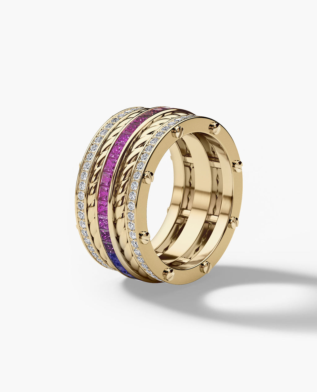 ROPES Gold Ring with 3.35ct Multi Color Sapphires and Diamonds