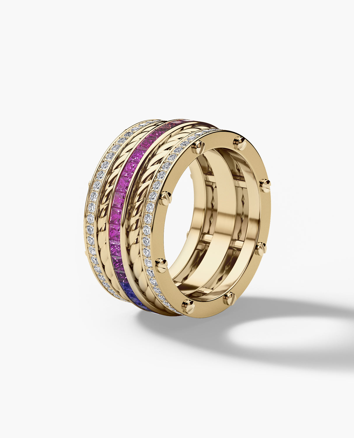 ROPES Gold Ring with 3.35ct Multi Color Sapphires and Diamonds