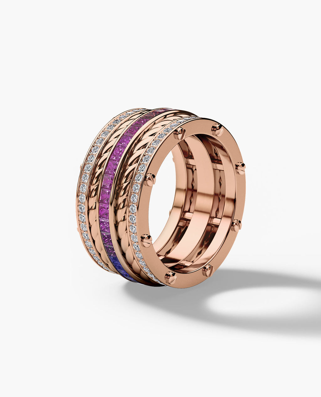 ROPES Gold Ring with 3.35ct Multi Color Sapphires and Diamonds
