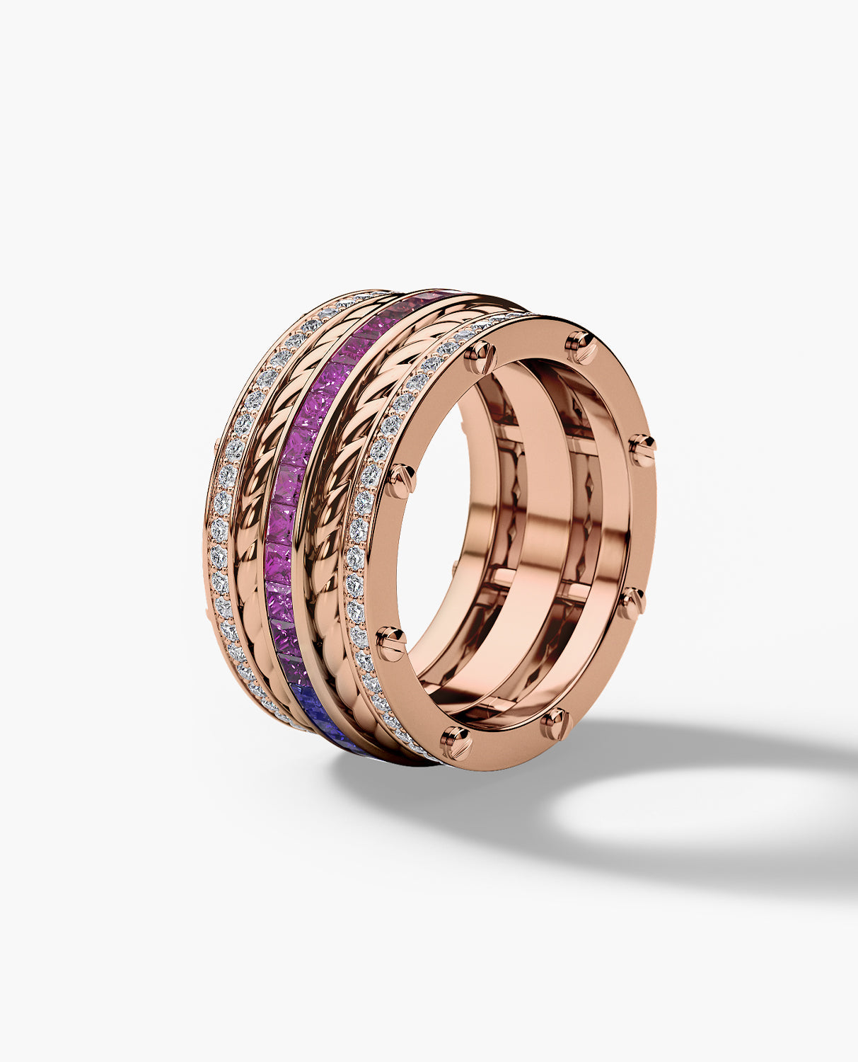 ROPES Gold Ring with 3.35ct Multi Color Sapphires and Diamonds