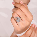 Nature Inspired Coffin Wedding Ring with Leaf Wrap Guard Band