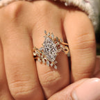 Marquise Engagement Ring With Wedding Band In Nature Inspired Style