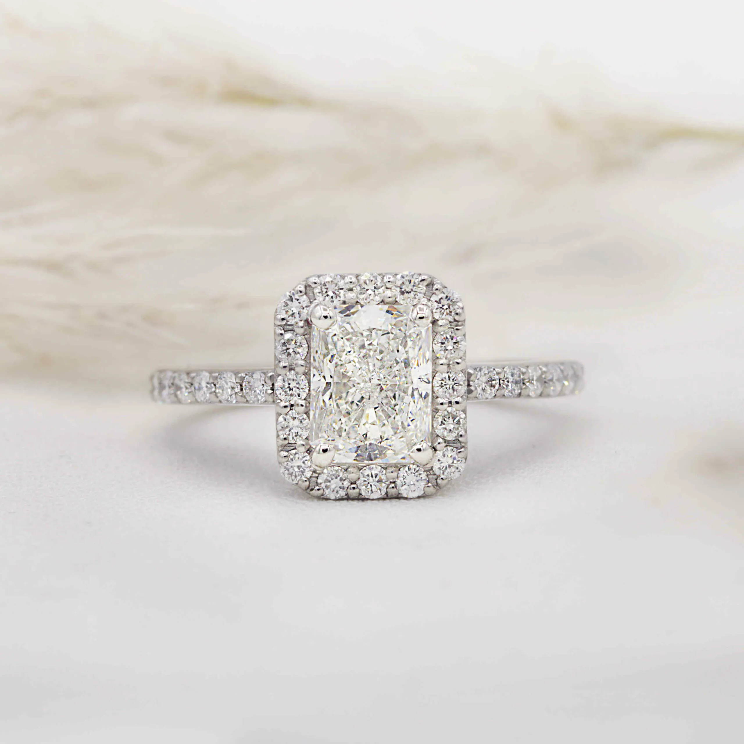 1.30 CT Radiant Moissanite Halo Engagement Ring