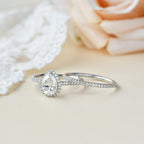 1.33CT Pear Cut Moissanite Halo Bridal Ring Set