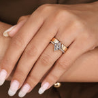 Lozenge Cut Pave Engagement Ring with Stackable Wedding Band