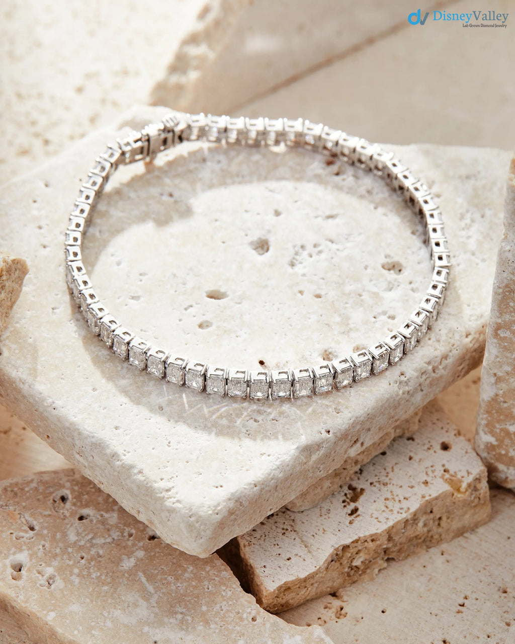 White Gold Emerald Cut Diamond Tennis Bracelet - DisneyValley