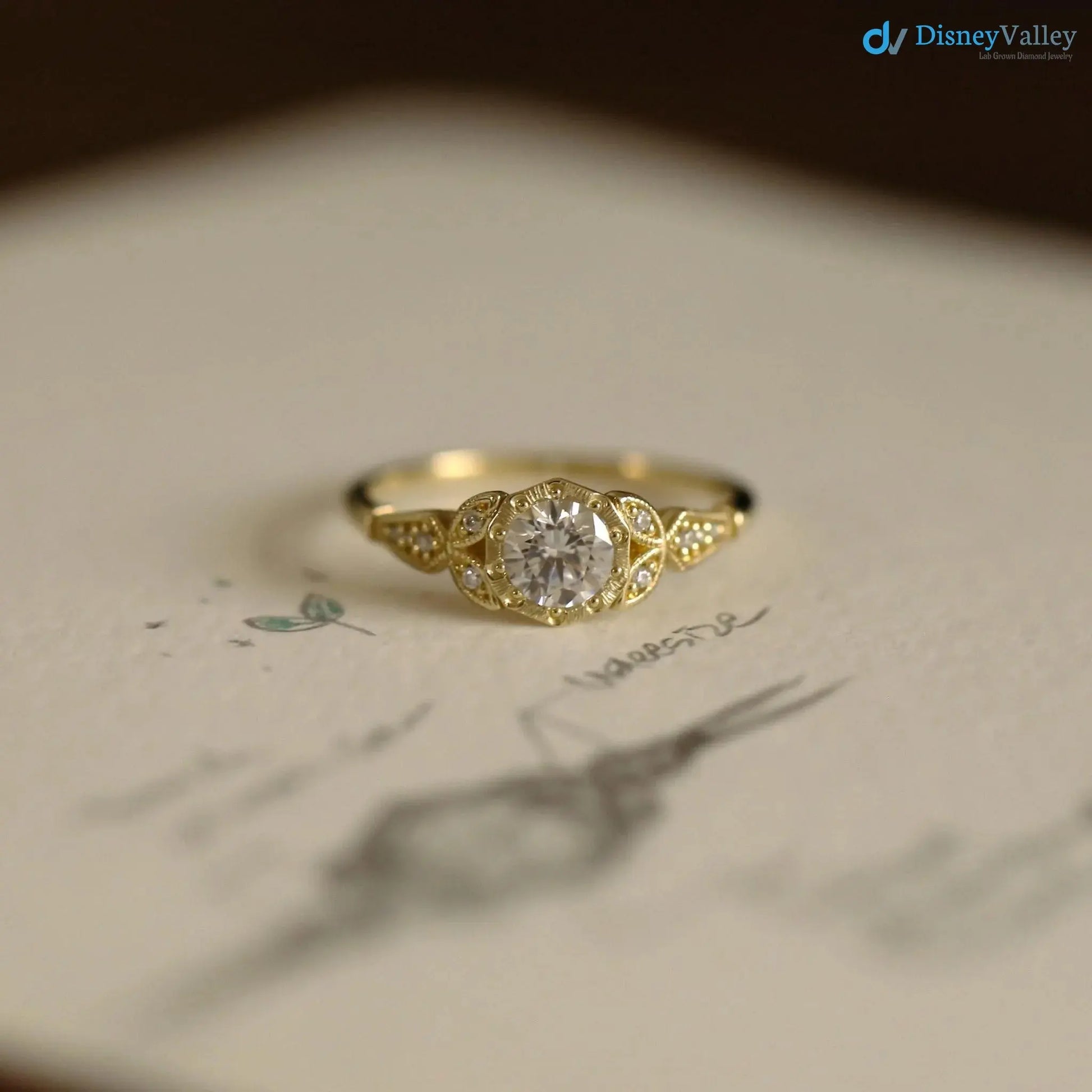 Wild garden leaf vintage solitaire engagement rings DisneyValley