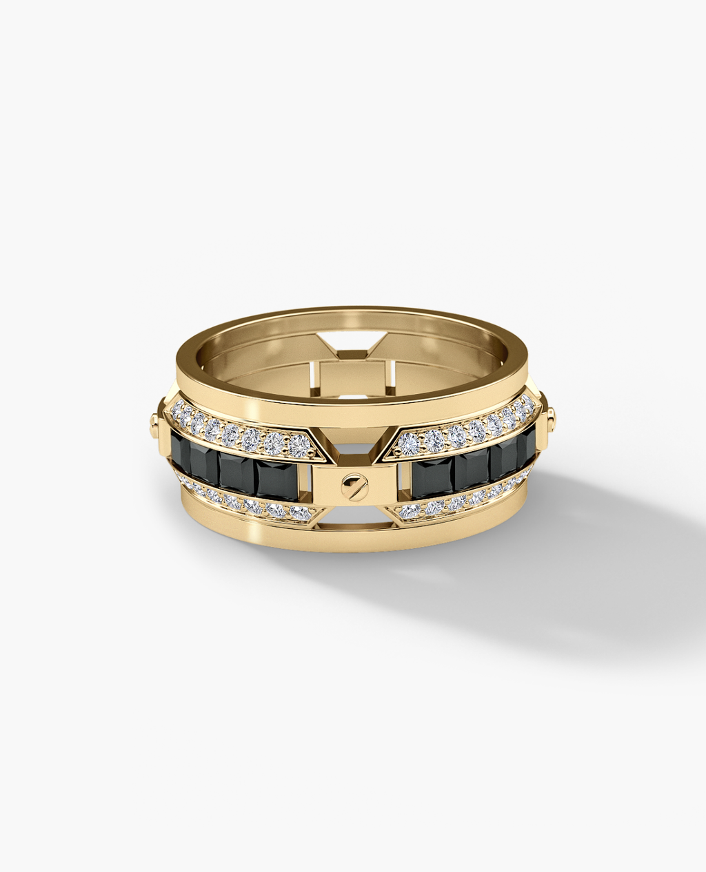EMINENCE Gold Ring with 2.25ct Black & White Diamonds - Wide Version