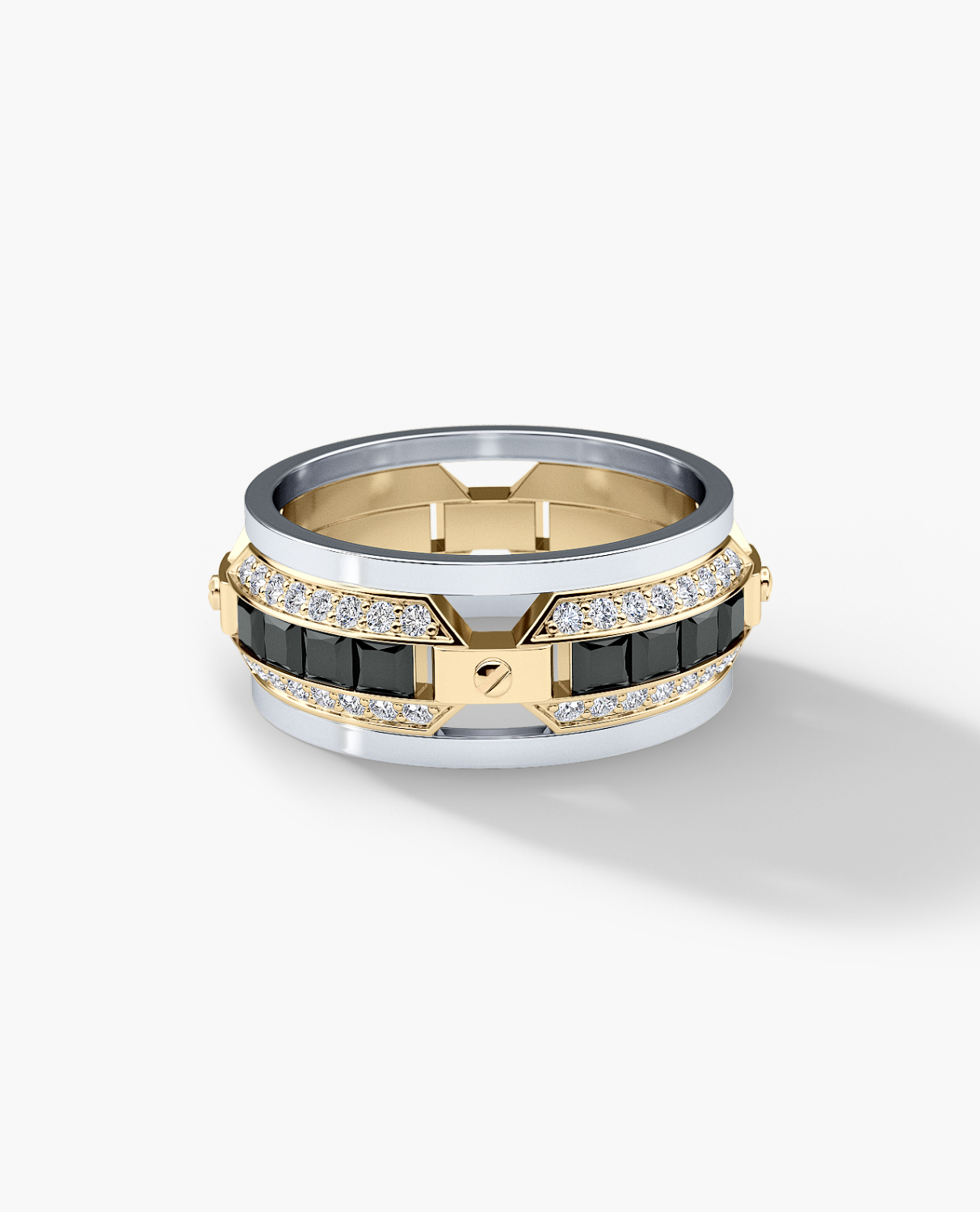 EMINENCE Two-Tone Gold Ring with 2.25ct Black & White Diamonds - Wide Version