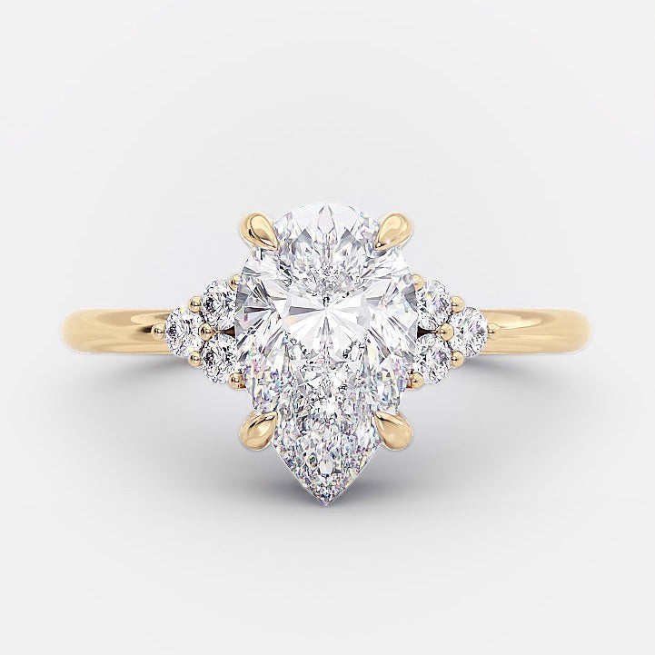 1.60 CT Pear Cut Moissanite Cluster Engagement Ring