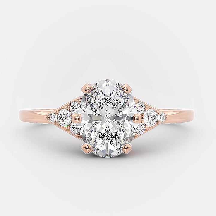 1.0 CT Oval Cut Cluster Style Moissanite Engagement Ring