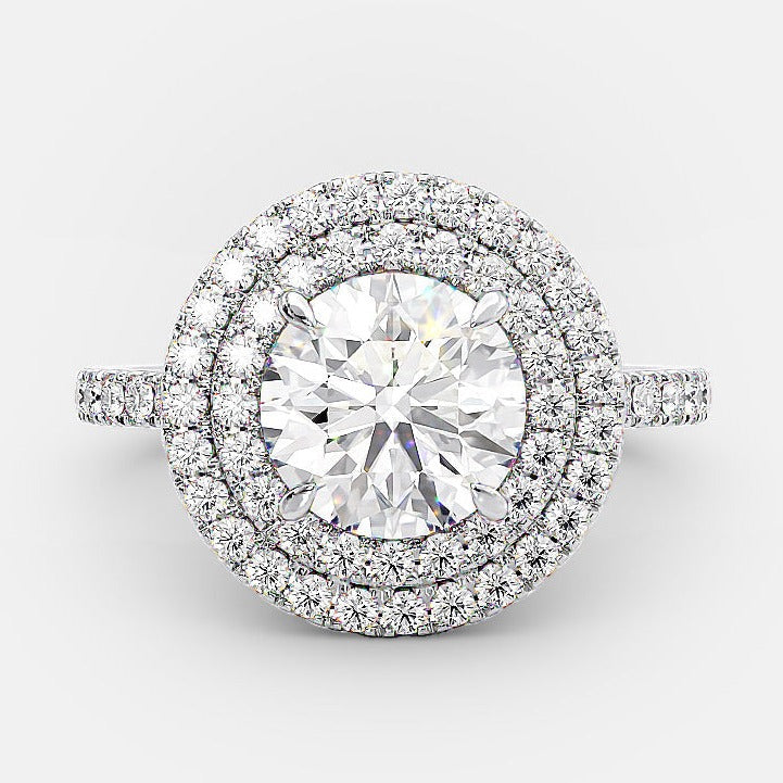1.0 CT Round Brilliant Cut Double Halo Moissanite Engagement Ring