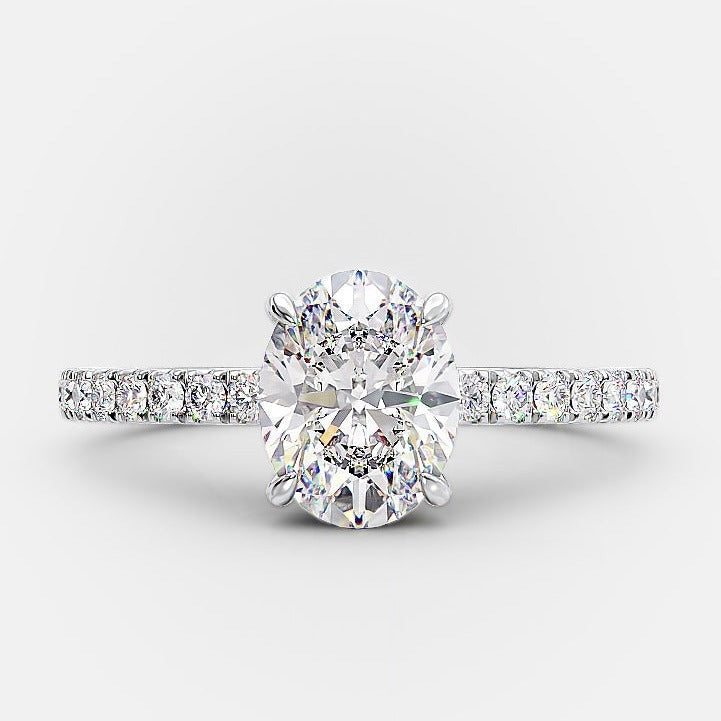 1.0 CT Oval Cut Solitaire Hidden Halo Style Moissanite Engagement Ring