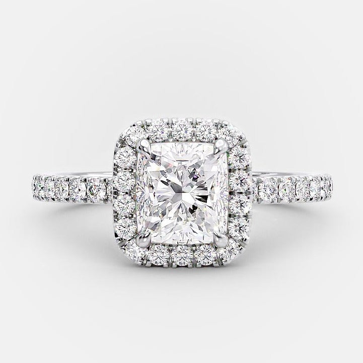 1.0 CT Radiant Cut Halo Style Moissanite Engagement Ring