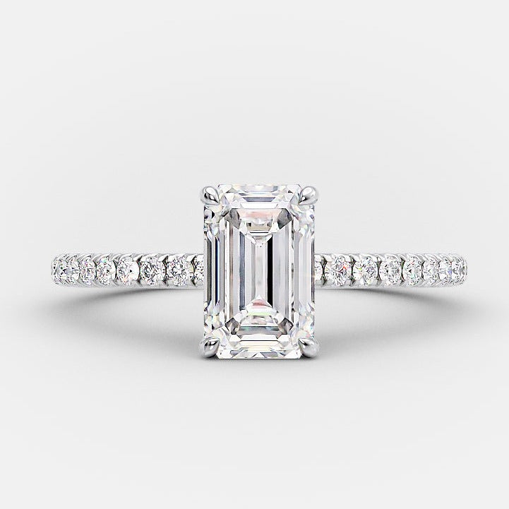 1.0 CT Emerald Cut Moissanite Diamond Hidden Halo Engagement Ring