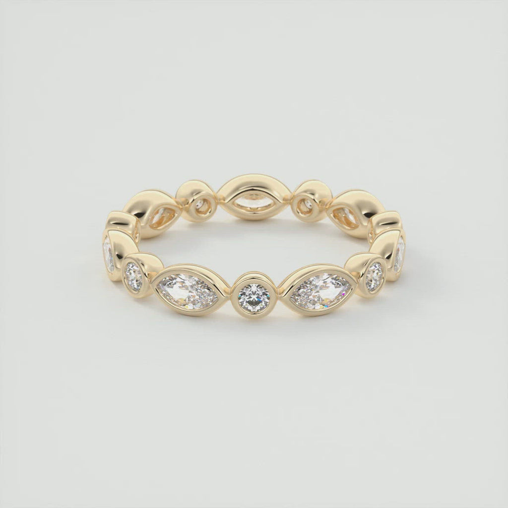 1.30CT Marquis & Round Cut Bezel Full Eternity Wedding Band