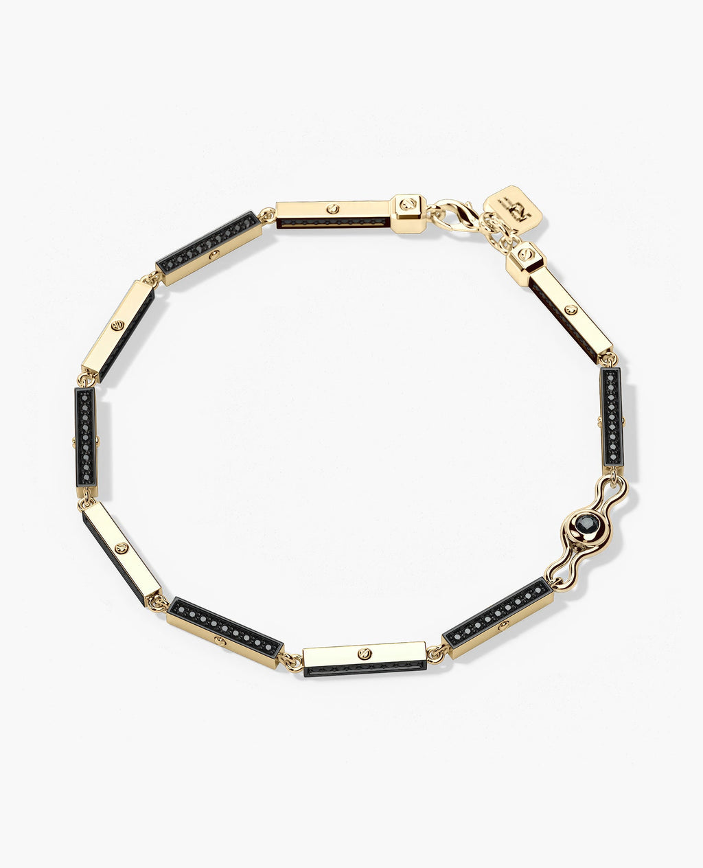 BAR CHAIN Gold Bracelet with Black Diamonds - 2.5mm