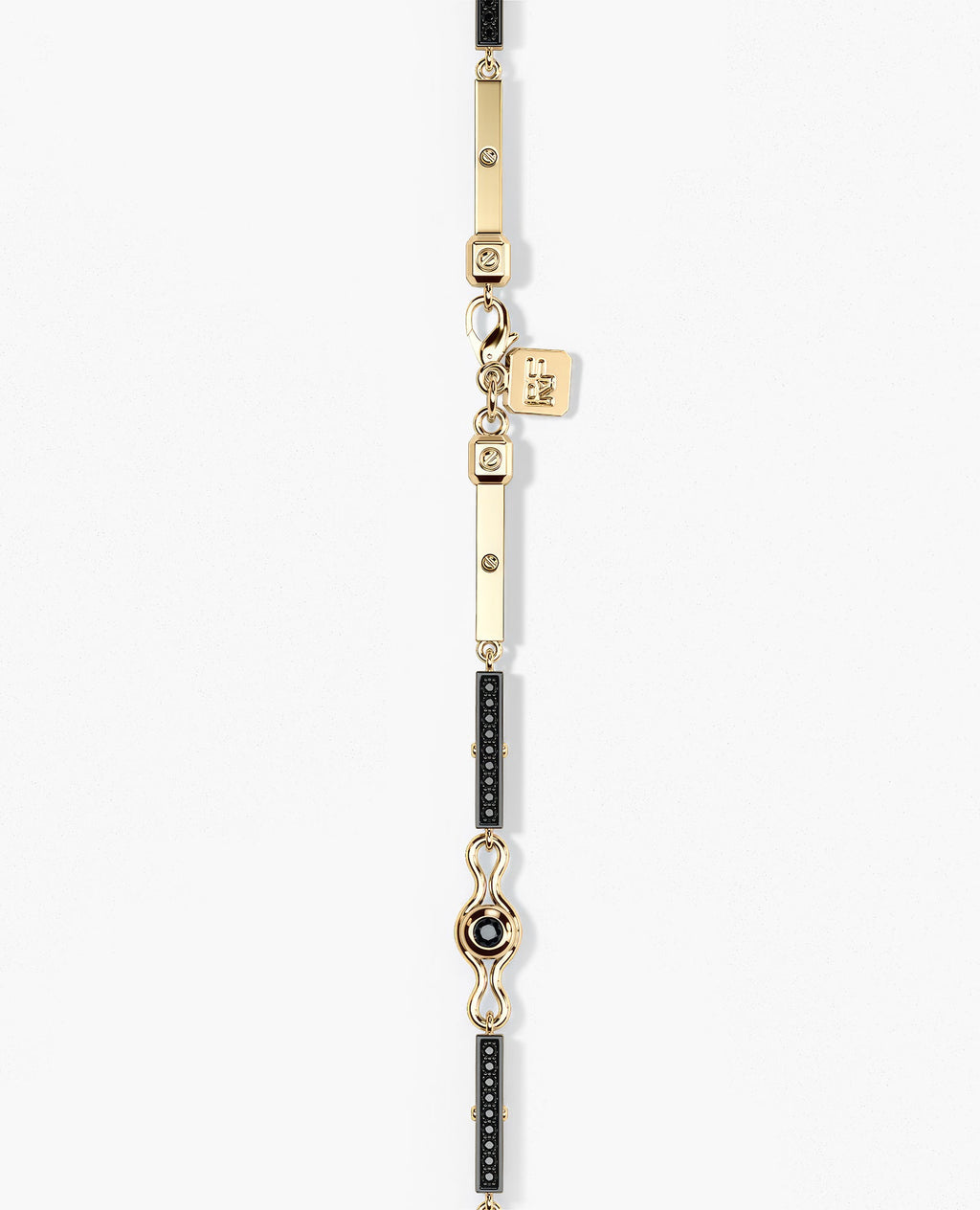 BAR CHAIN Gold Bracelet with Black Diamonds - 2.5mm