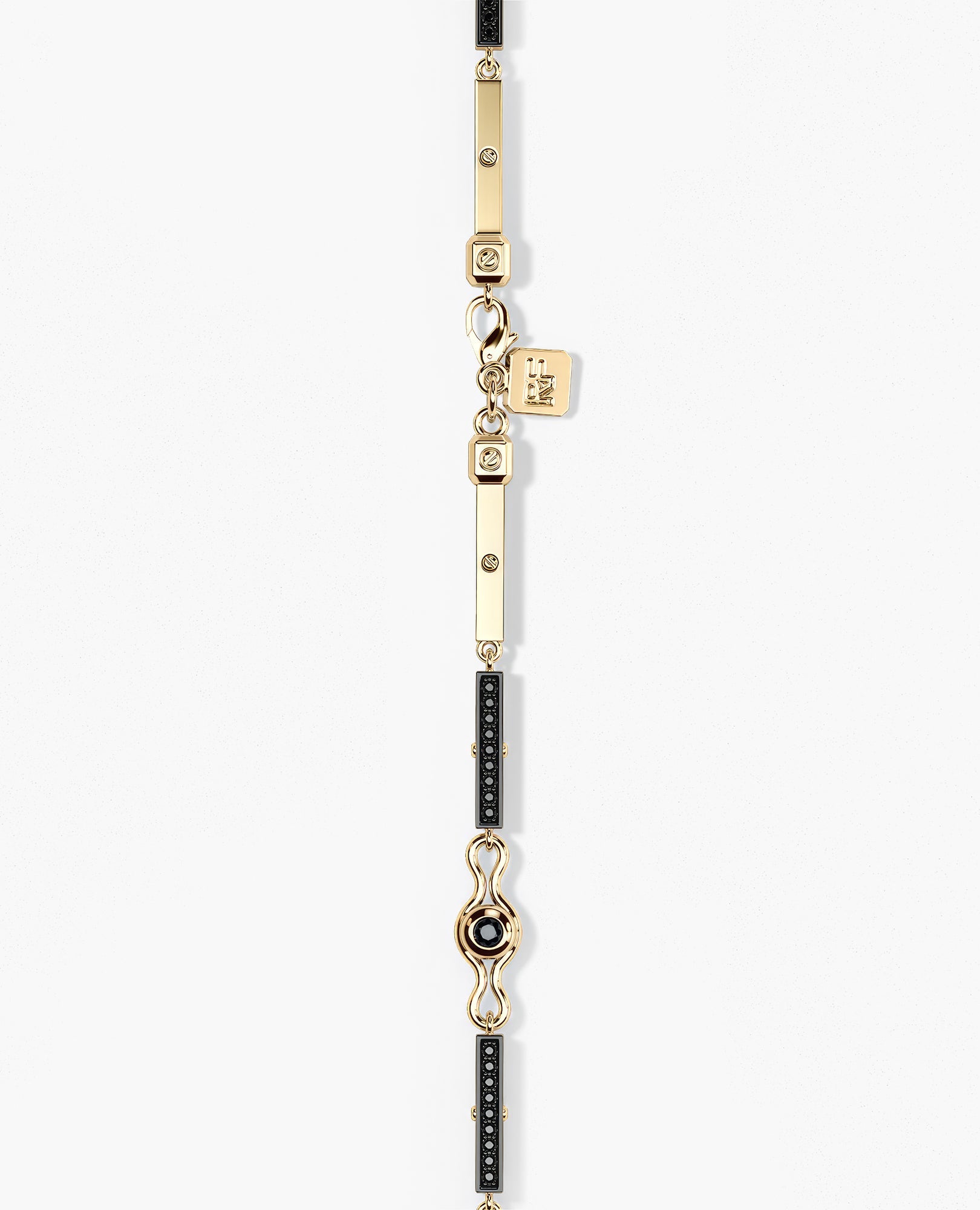 BAR CHAIN Gold Bracelet with Black Diamonds - 2.5mm