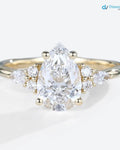 Yellow Gold Pear Shaped Lab Diamond cluster Engagement Ring - DisneyValley