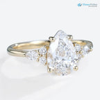 Yellow Gold Pear Shaped Lab Diamond cluster Engagement Ring - DisneyValley
