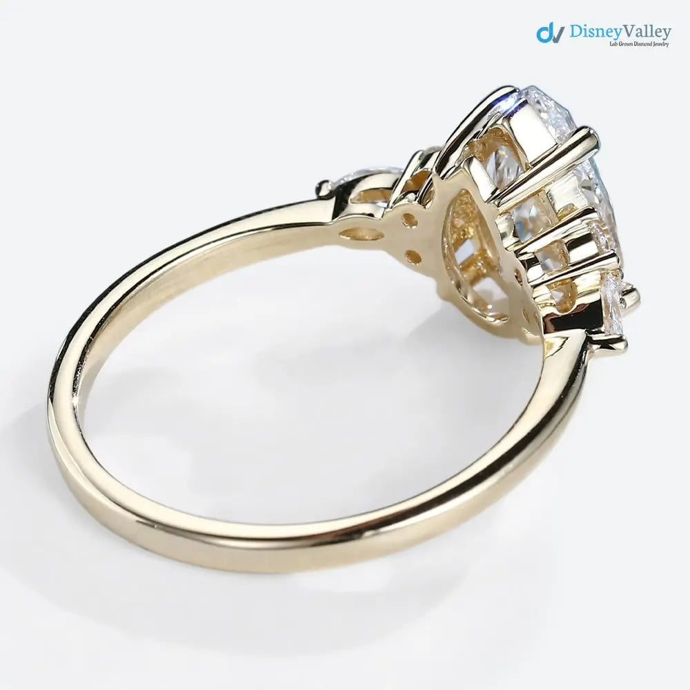 Yellow Gold Pear Shaped Lab Diamond cluster Engagement Ring - DisneyValley