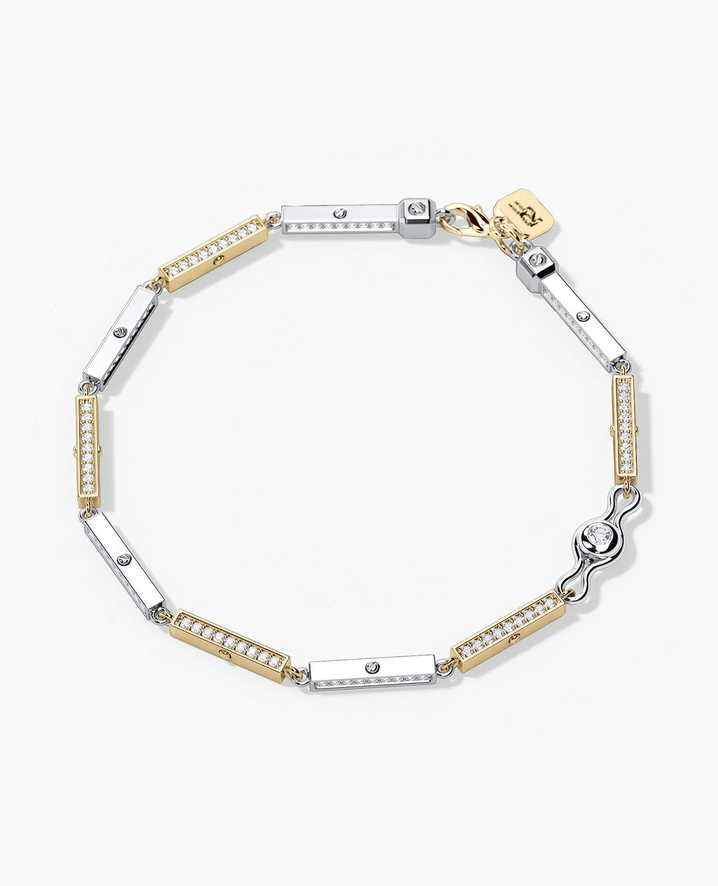 BAR CHAIN Two-Tone Gold Bracelet Diamonds - 2.5mm