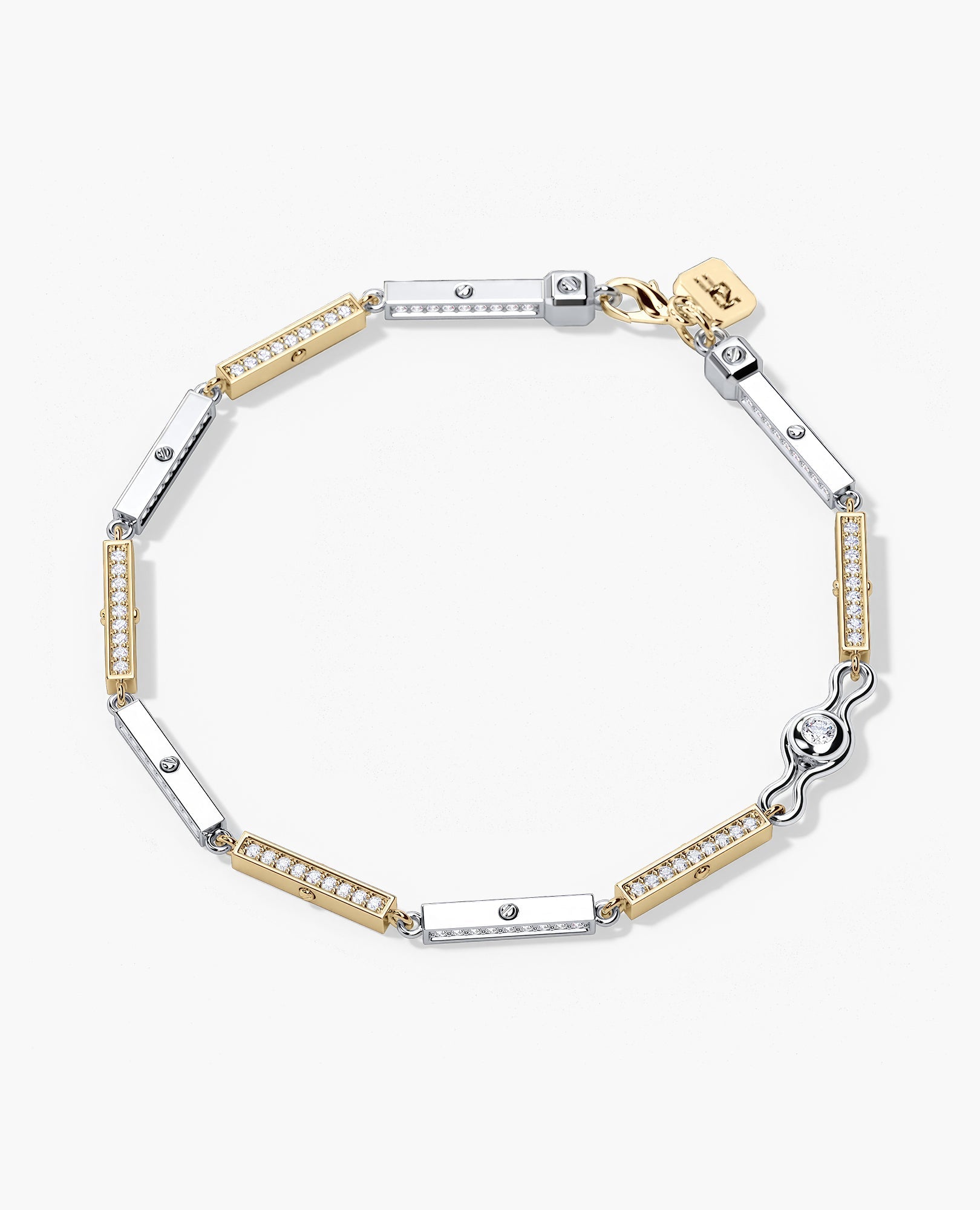 BAR CHAIN Two-Tone Gold Bracelet Diamonds - 2.5mm
