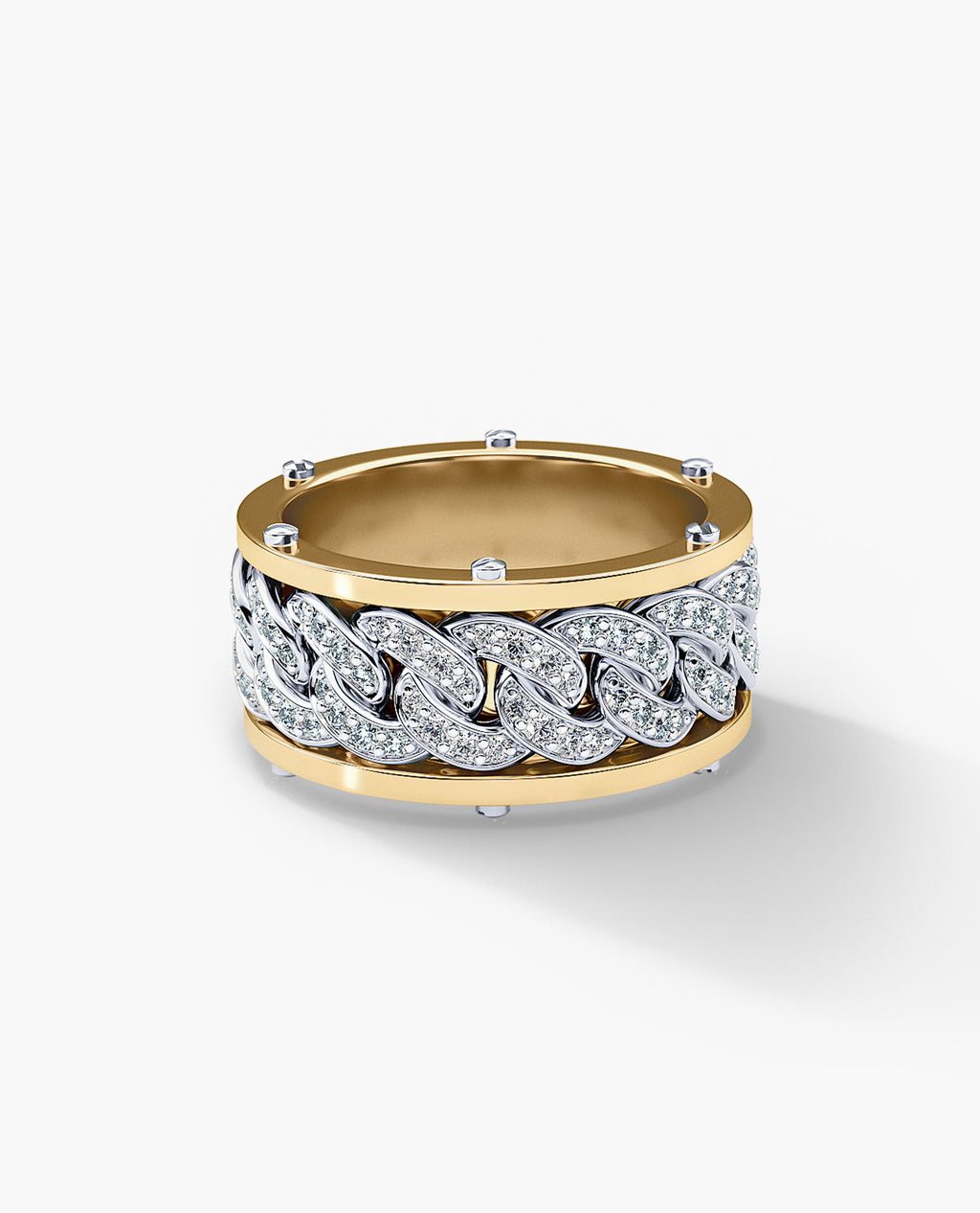 KENSINGTON Two-Tone Gold Cuban Link Ring with 1.45ct Diamonds