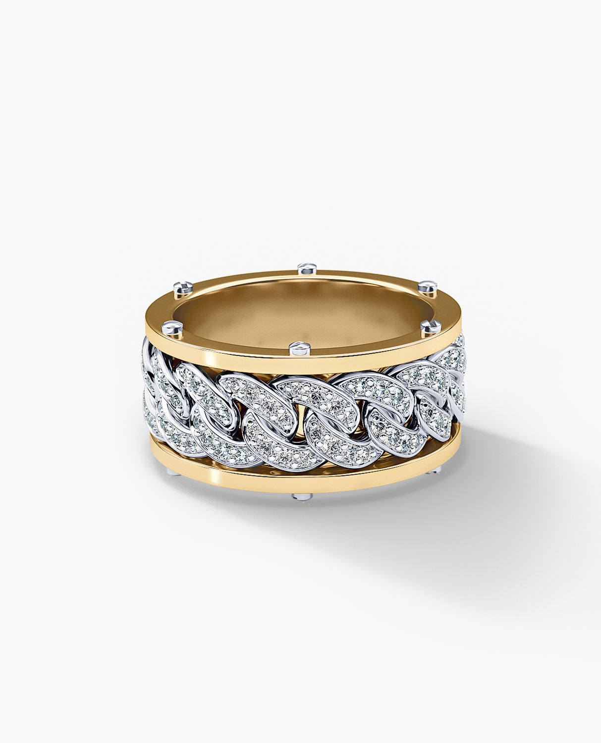 KENSINGTON Two-Tone Gold Cuban Link Ring with 1.45ct Diamonds