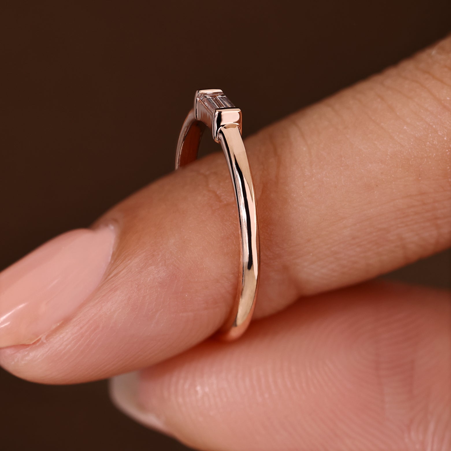 Half Bezel Baguette Wedding Band in Solitaire Style