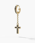 DANGLE Cross Hoop Gold Earring with 0.12ct Black Diamonds
