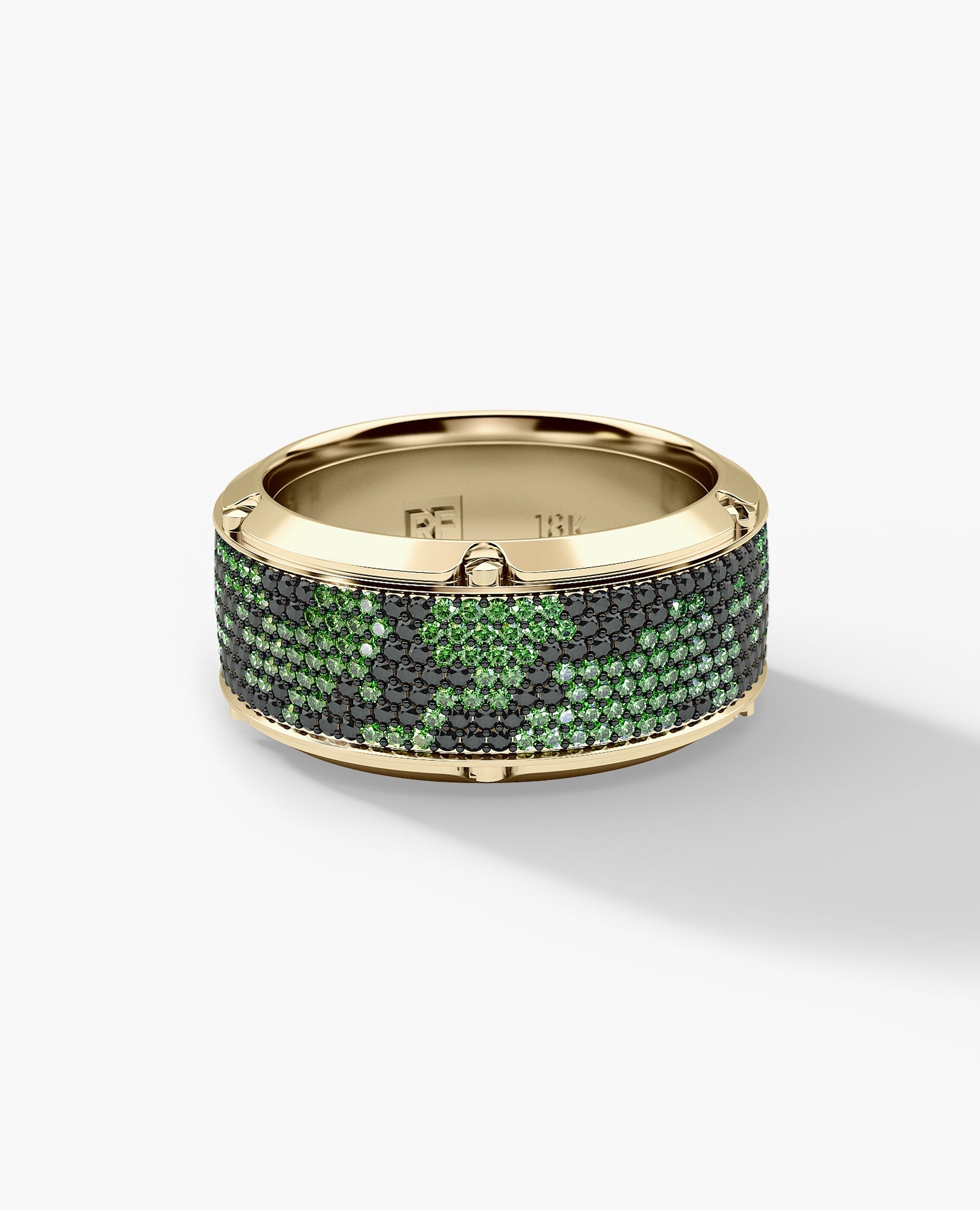 CORTEZ Camouflage Gold Ring with 2.40ct Green and Black Diamonds