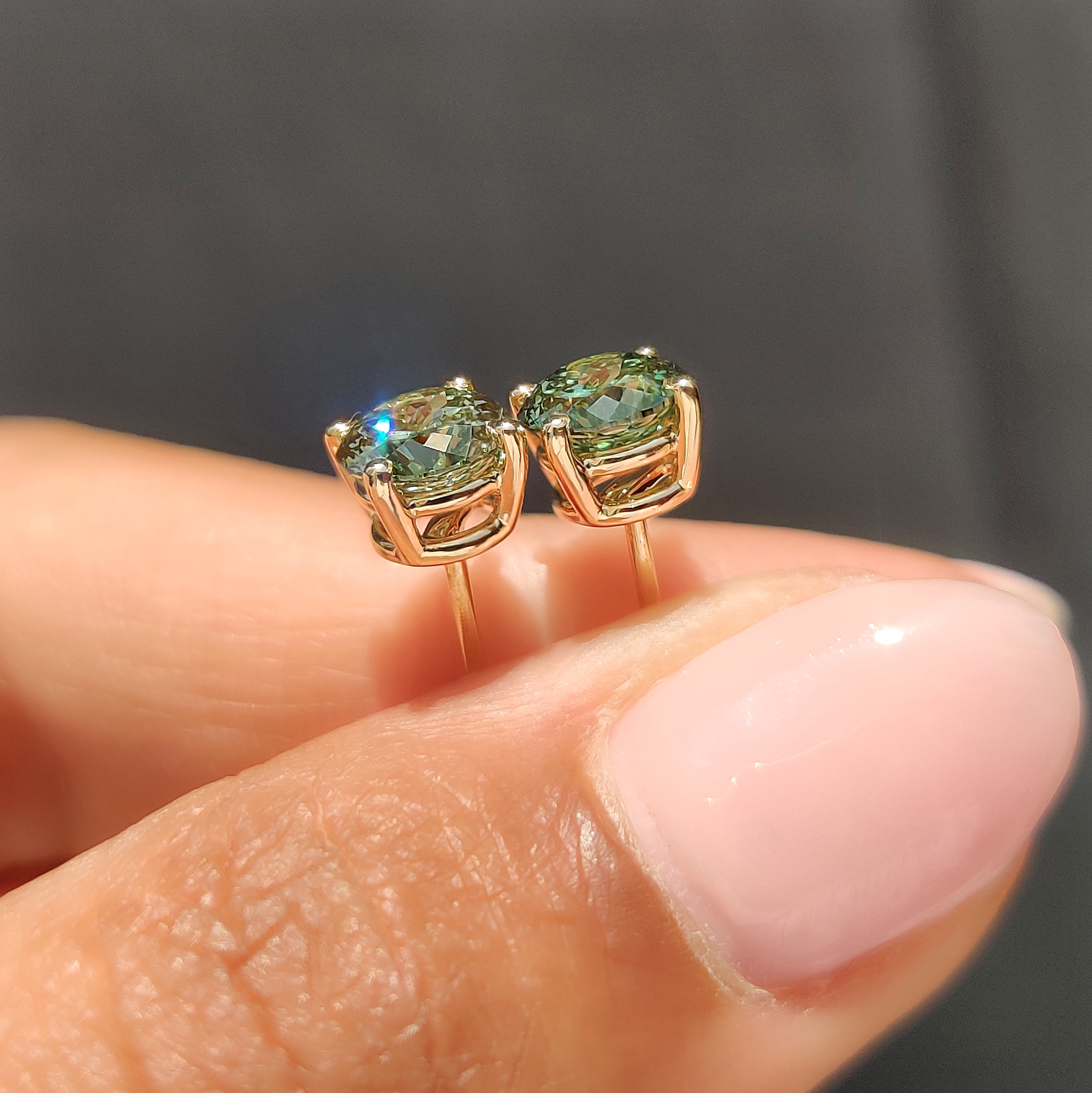 Green Portuguese Cut Diamond Earrings in Push Back