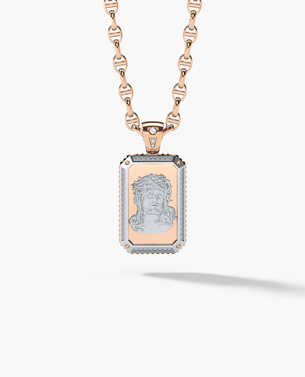 JESUS DOG TAG Two-Tone Gold Pendant with 0.45ct Diamonds