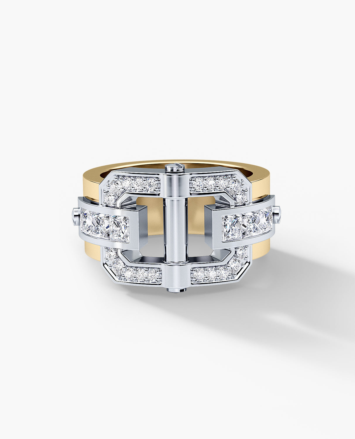 FORTUNA Belt Buckle Two-Tone Gold Ring with 1.50ct Diamonds