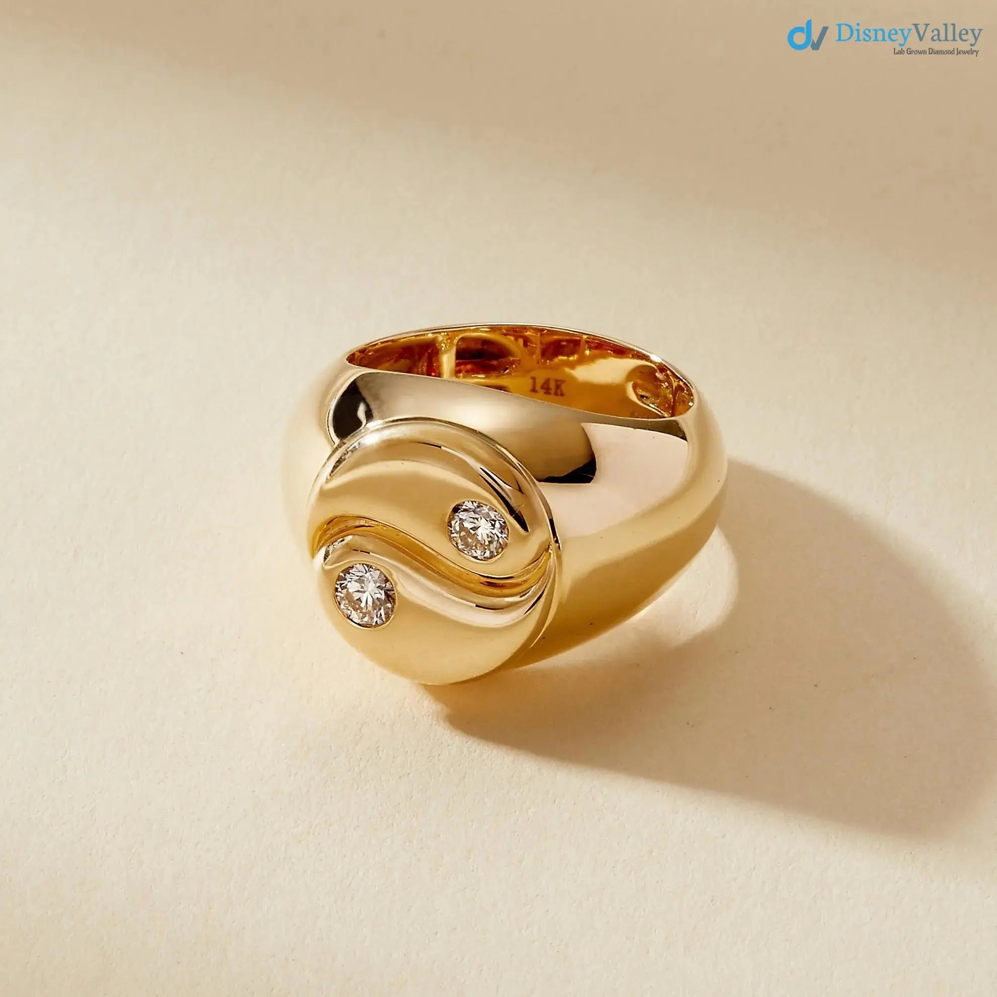 Yin Yang Diamond Signet Ring – Solid Gold Statement Ring, Spiritual Fine Jewelry DisneyValley Main image
