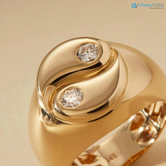 Yin Yang Diamond Signet Ring – Solid Gold Statement Ring, Spiritual Fine Jewelry DisneyValley