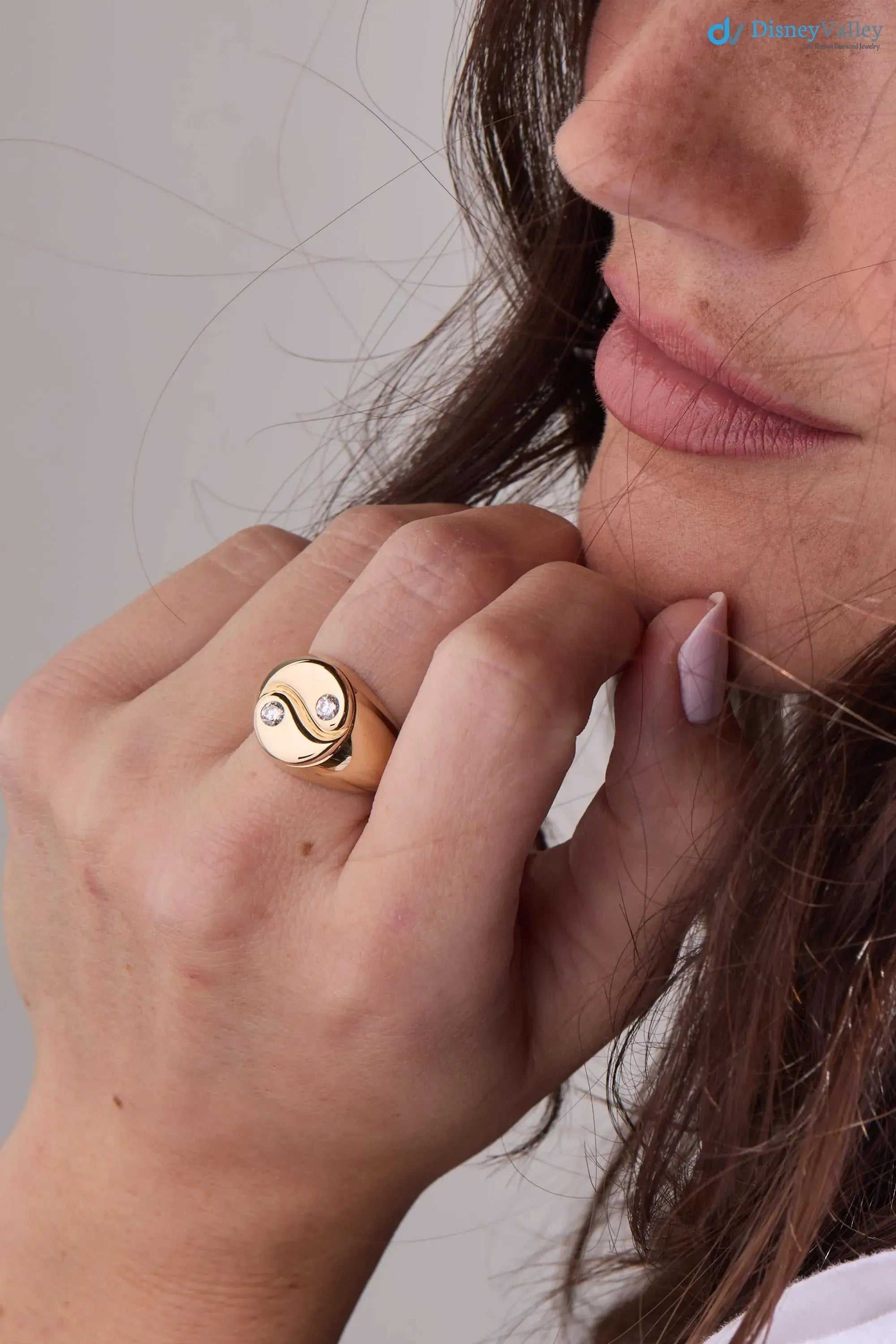 Yin Yang Diamond Signet Ring – Solid Gold Statement Ring, Spiritual Fine Jewelry DisneyValley