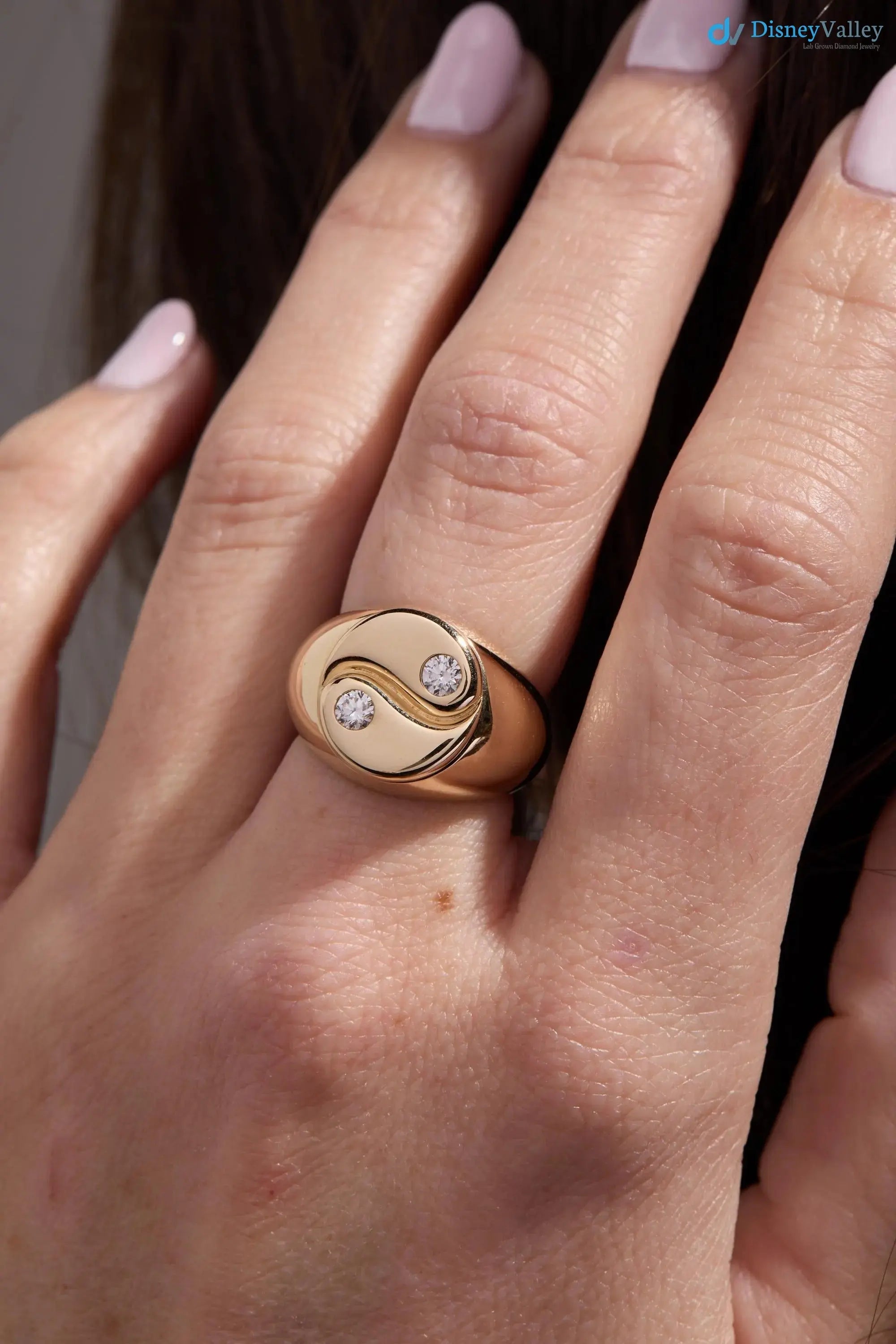Yin Yang Diamond Signet Ring – Solid Gold Statement Ring, Spiritual Fine Jewelry DisneyValley