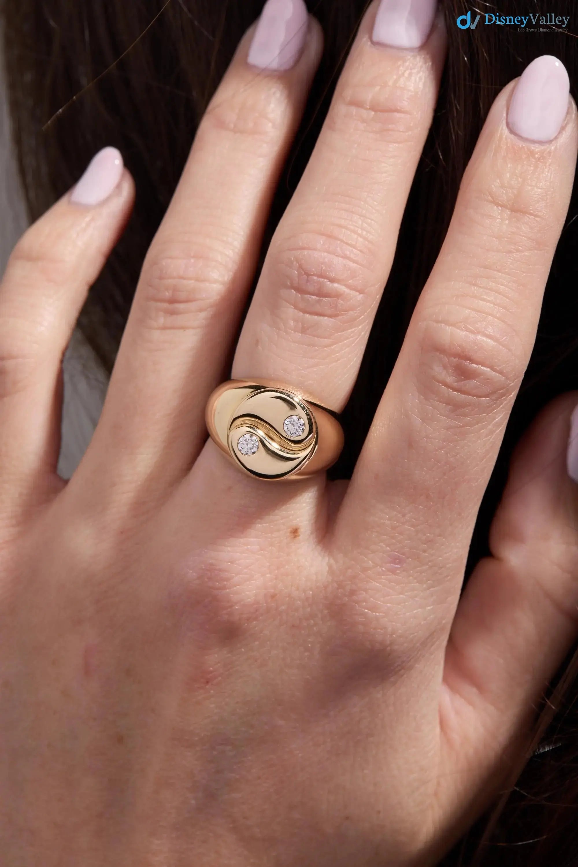 Yin Yang Diamond Signet Ring – Solid Gold Statement Ring, Spiritual Fine Jewelry DisneyValley