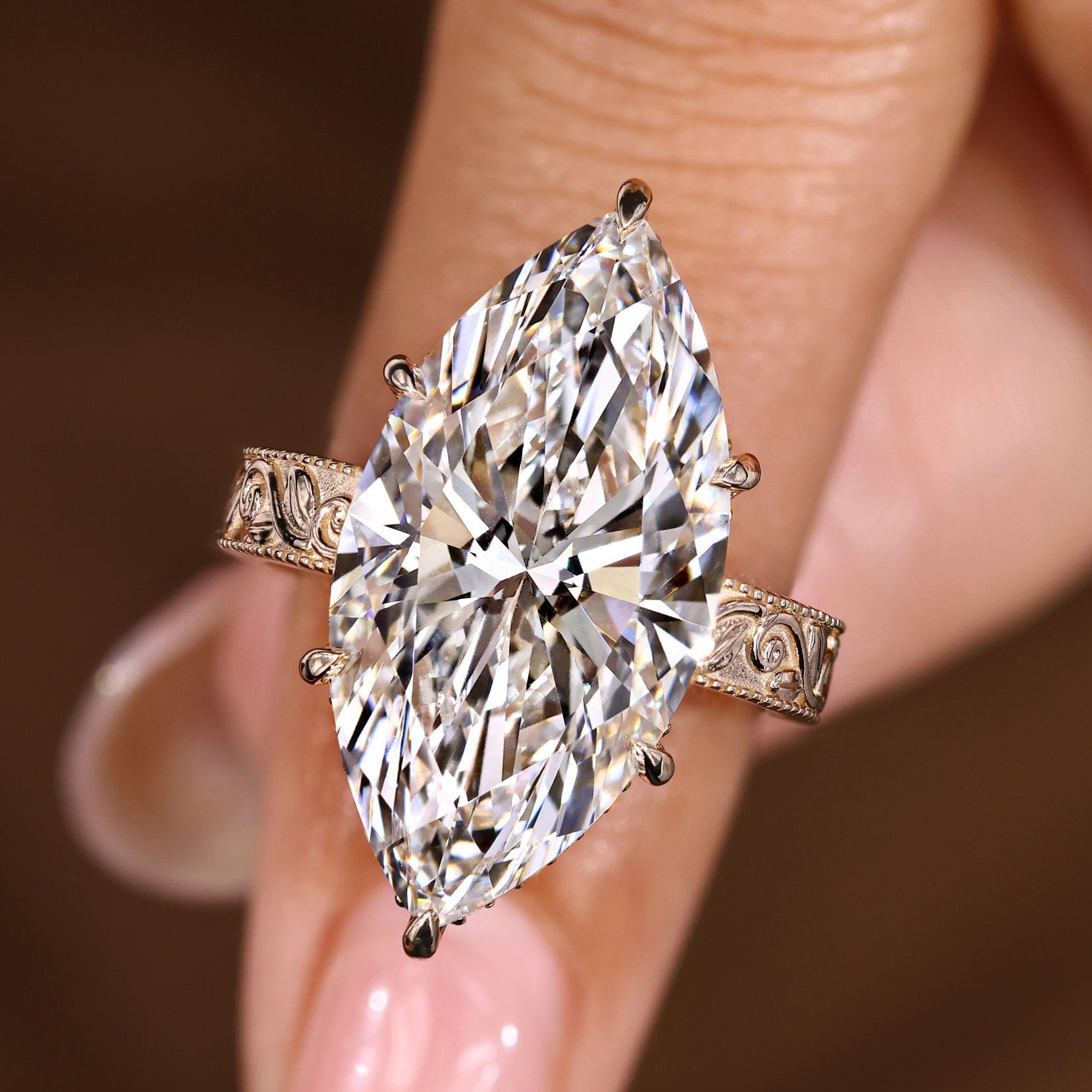 IGI Certified 10-12 Carat Marquise Diamond Ring in Solitaire Style