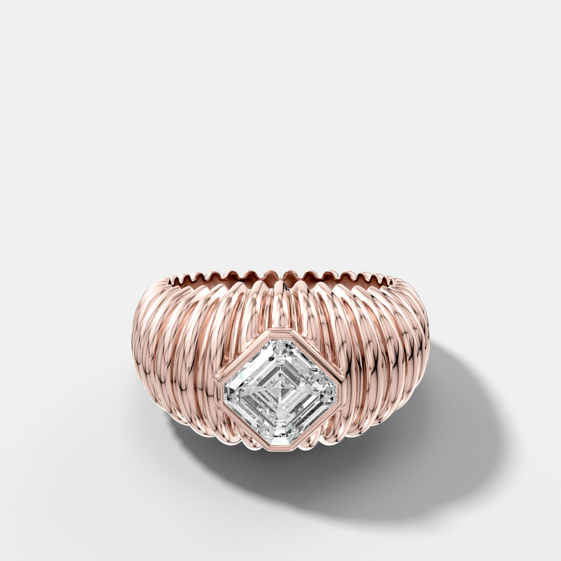 Accordion Cigar Band with an Asscher Cut Diamond