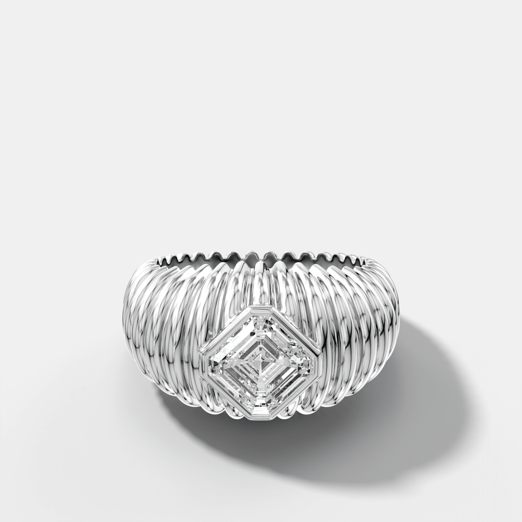 Accordion Cigar Band with an Asscher Cut Diamond