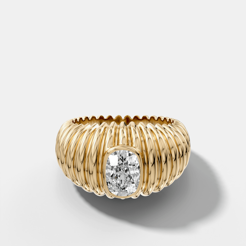 Accordion Cigar Band with an Elongated Cushion Cut Diamond