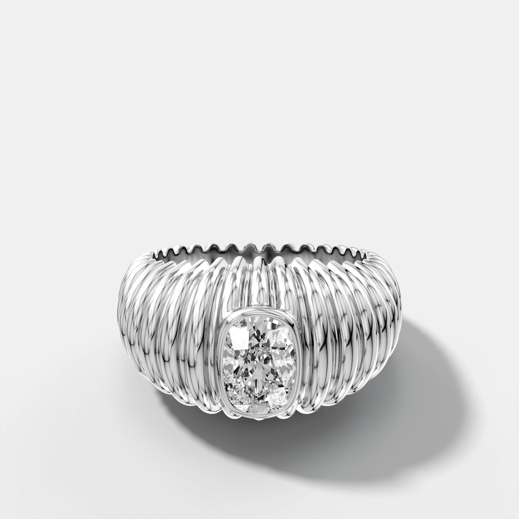 Accordion Cigar Band with an Elongated Cushion Cut Diamond