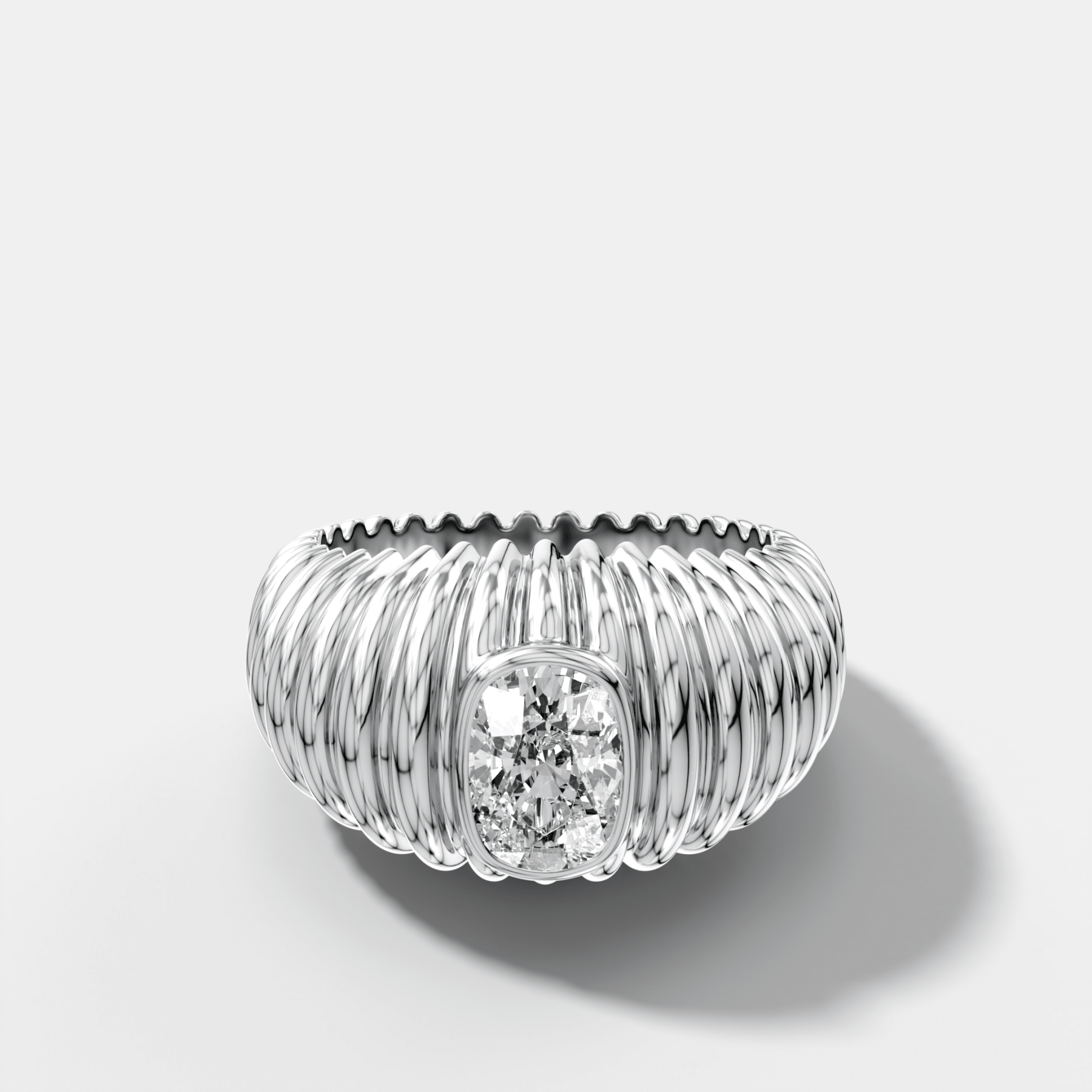 Accordion Cigar Band with an Elongated Cushion Cut Diamond
